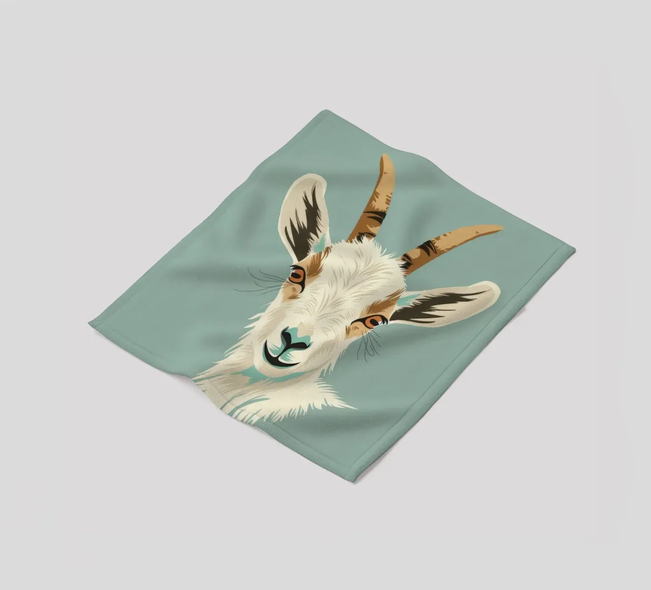 goat's head showcasing distinct features, muted background fleece blanket by DesignDoodle