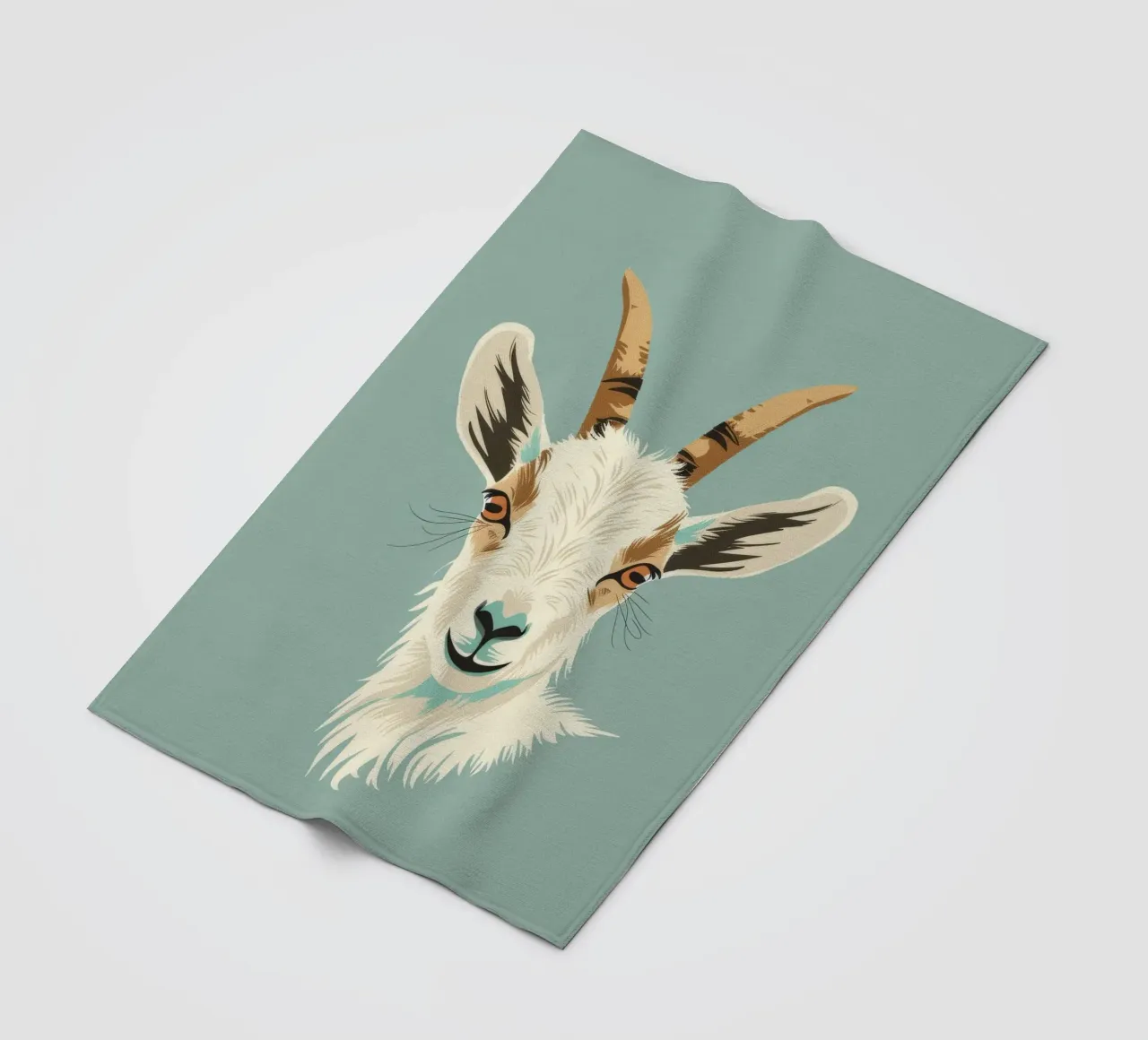 goat's head showcasing distinct features, muted background fleece blanket by DesignDoodle