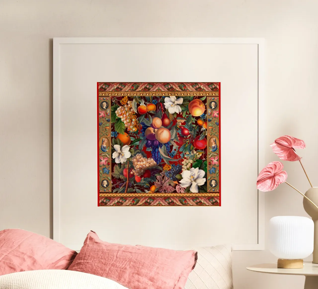 Vintage Fruit Pattern VII poster con telaio in alluminio da burcukorkmazyurek