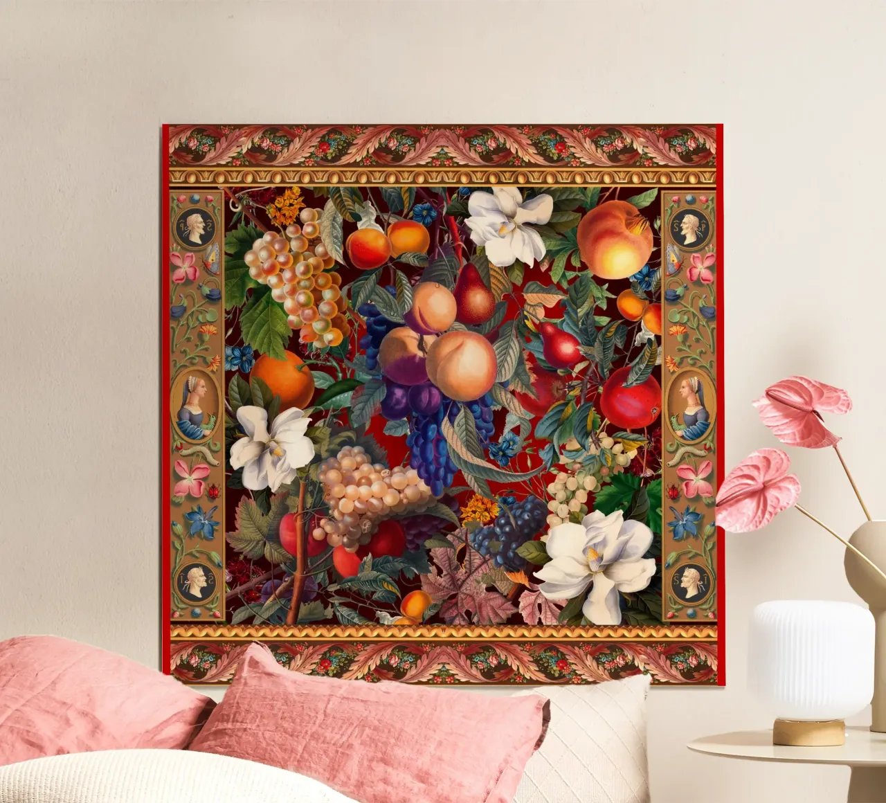 Vintage Fruit Pattern VII poster con telaio in alluminio da burcukorkmazyurek
