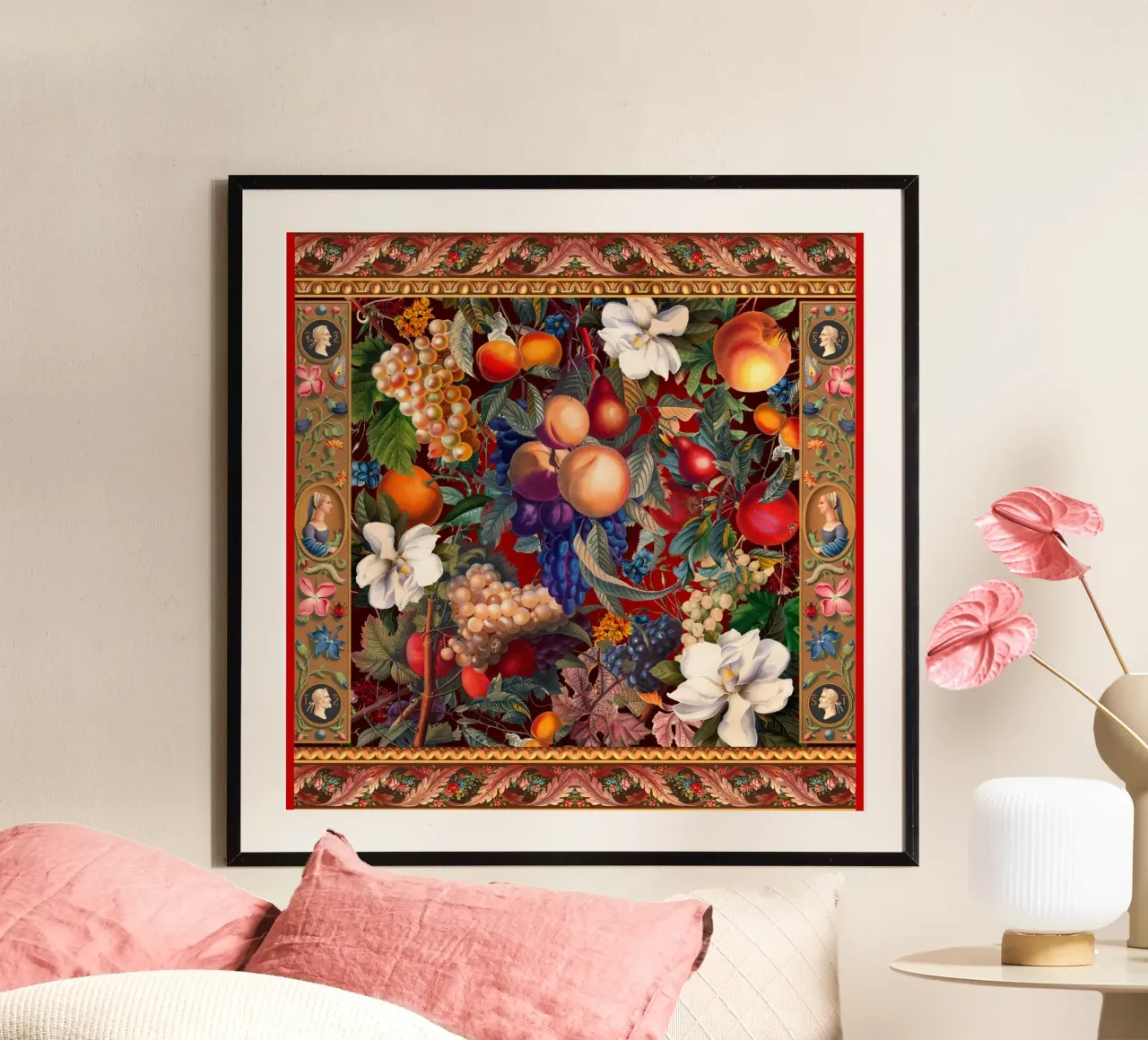 Vintage Fruit Pattern VII poster con telaio in alluminio da burcukorkmazyurek