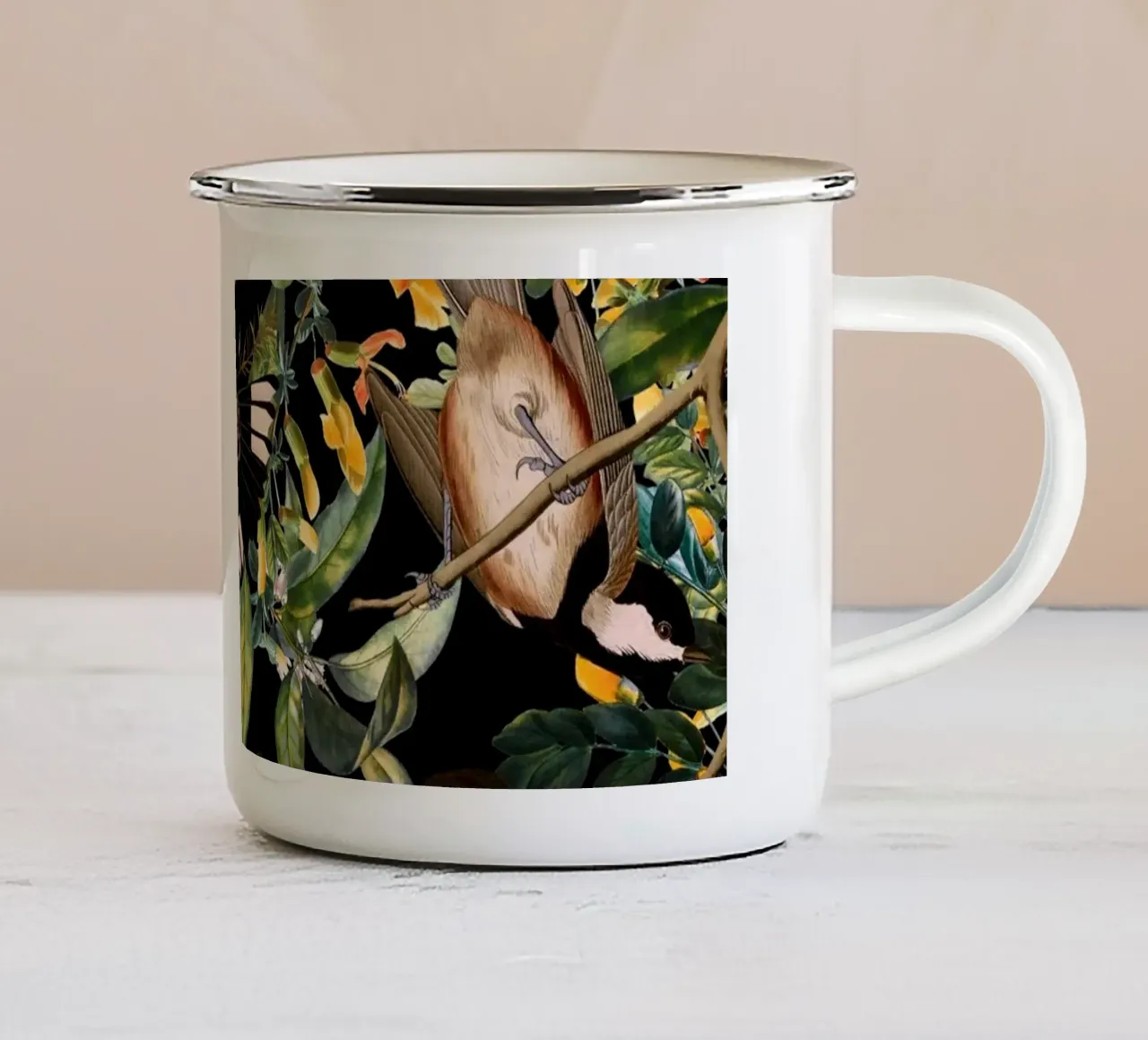 Floral and Birds XLIV tazza in smalto da burcukorkmazyurek