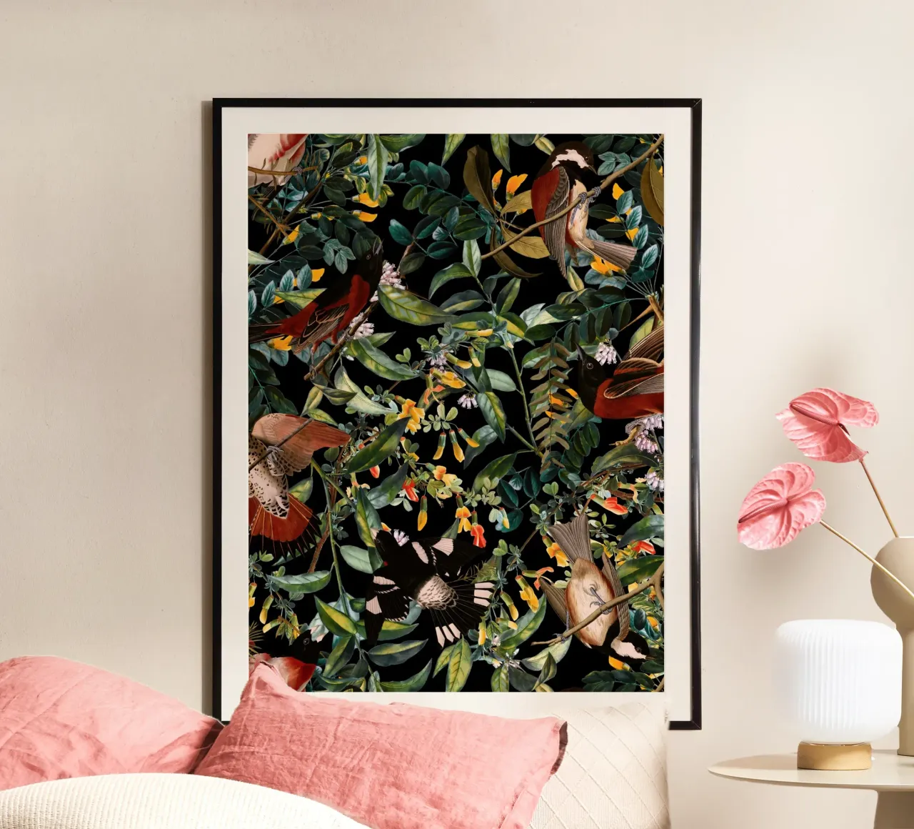 Floral and Birds XLIV poster con telaio in plastica da burcukorkmazyurek