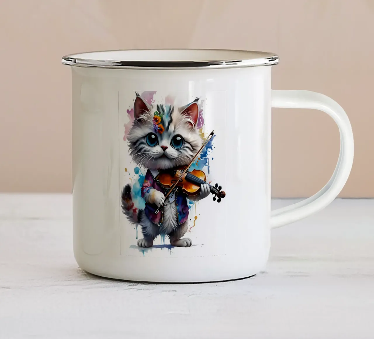 Musica per violino di un piccolo gatto tazza in smalto da MakArena