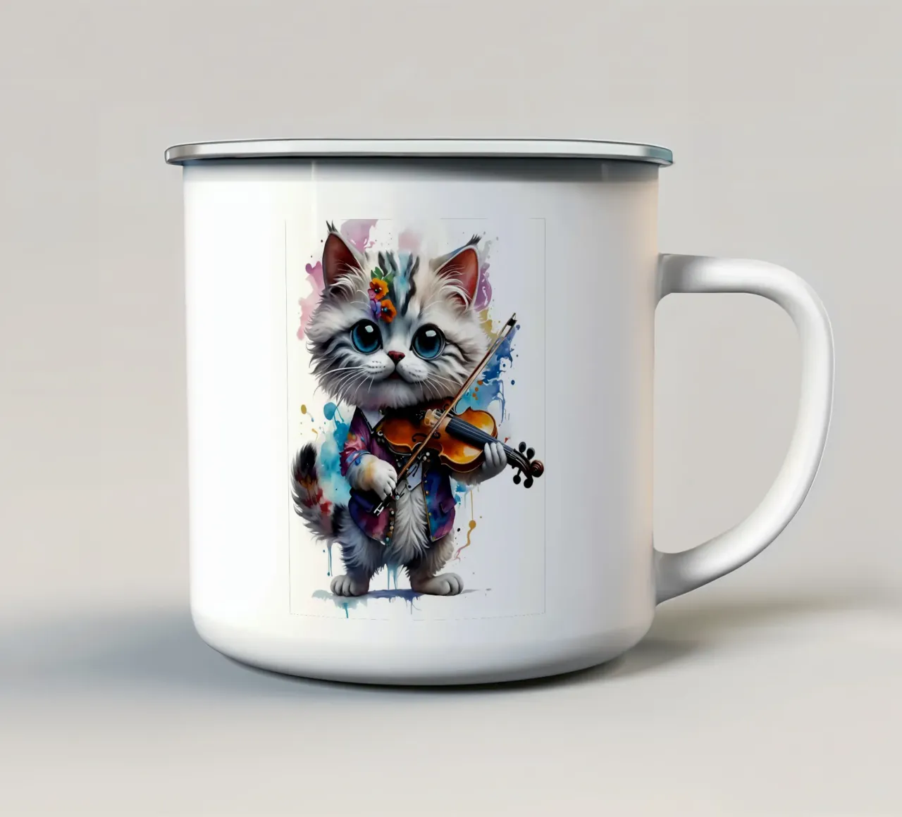 Musica per violino di un piccolo gatto tazza in smalto da MakArena