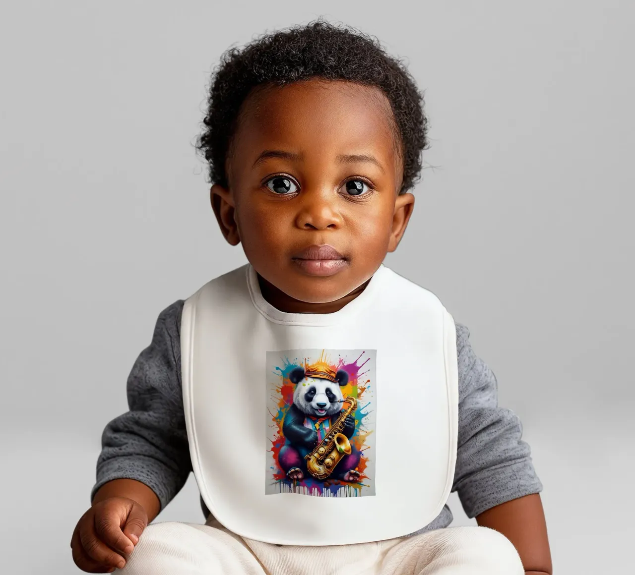 Panda saxophone music baby bib by MakArena