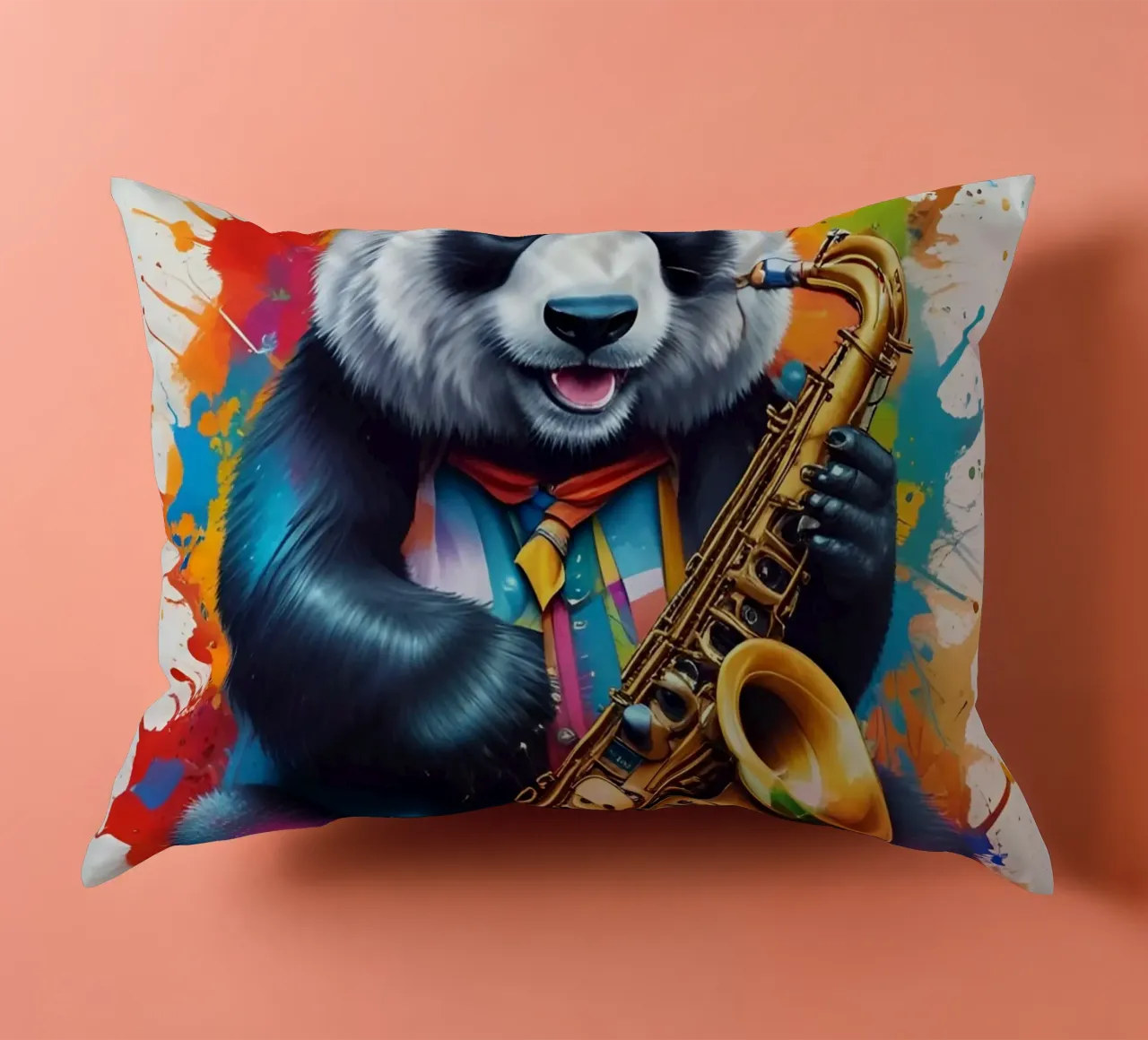Panda saxophone music decorative cushion by MakArena