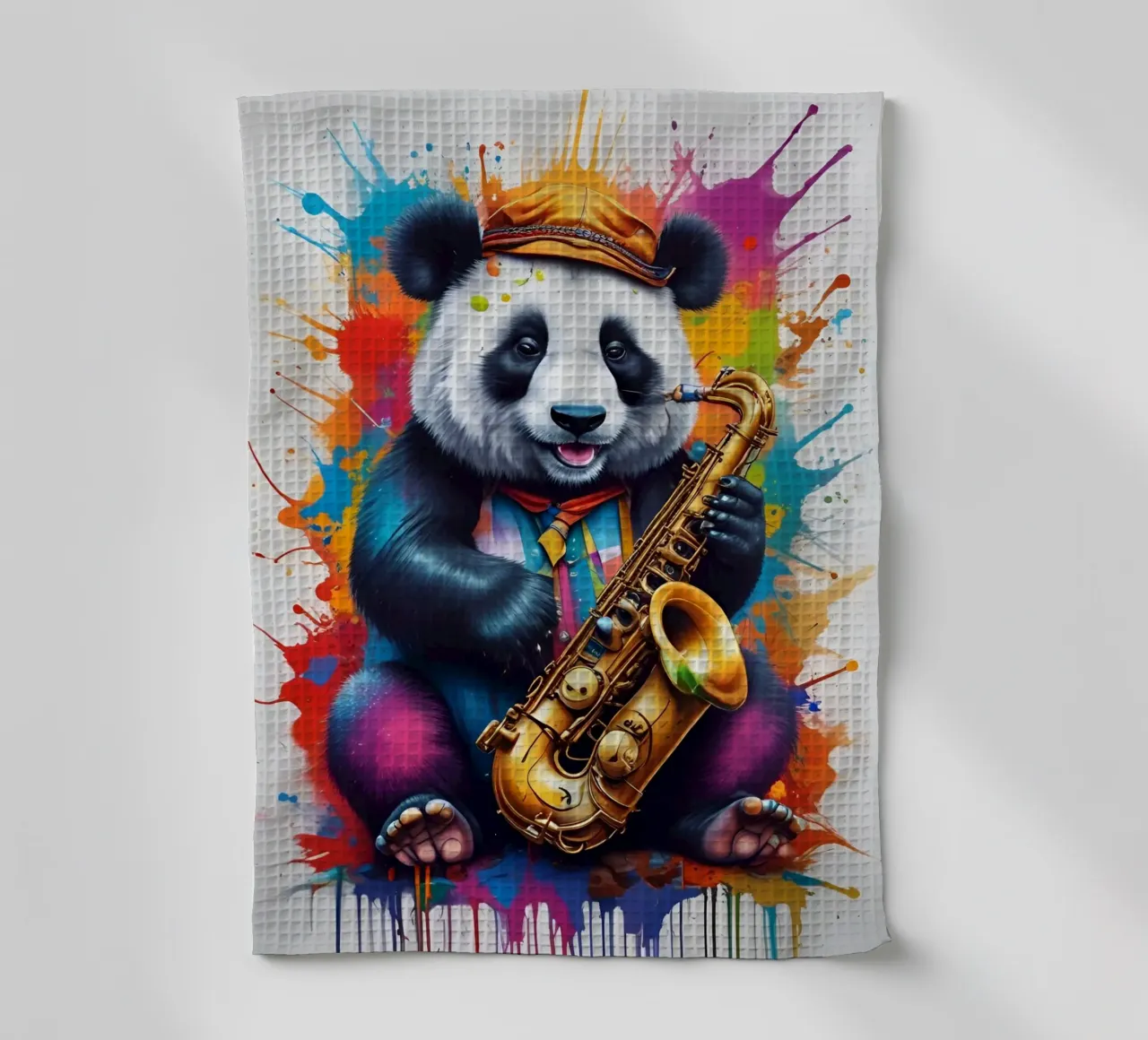 Panda saxophone music tea towel by MakArena