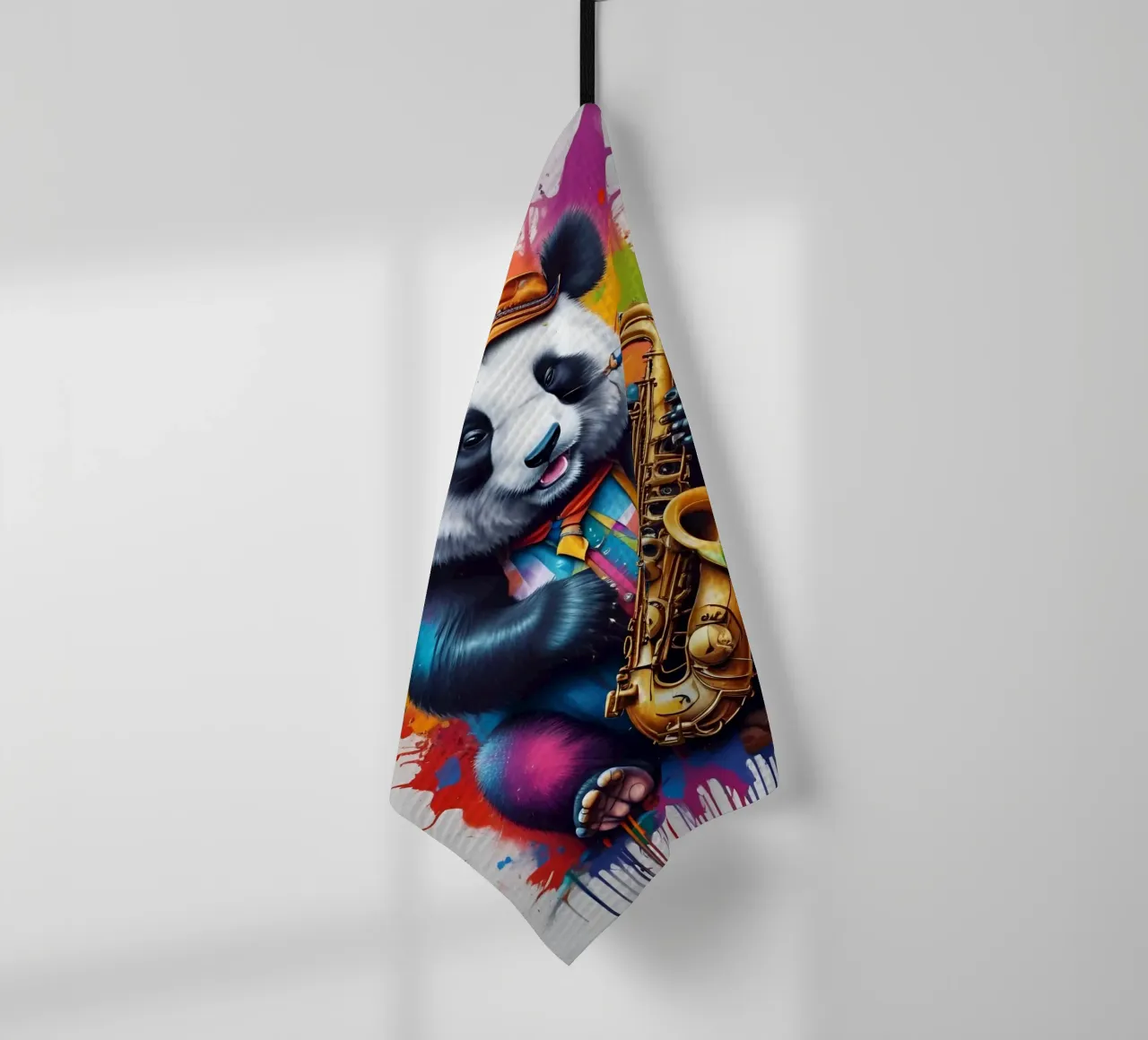 Panda saxophone music tea towel by MakArena