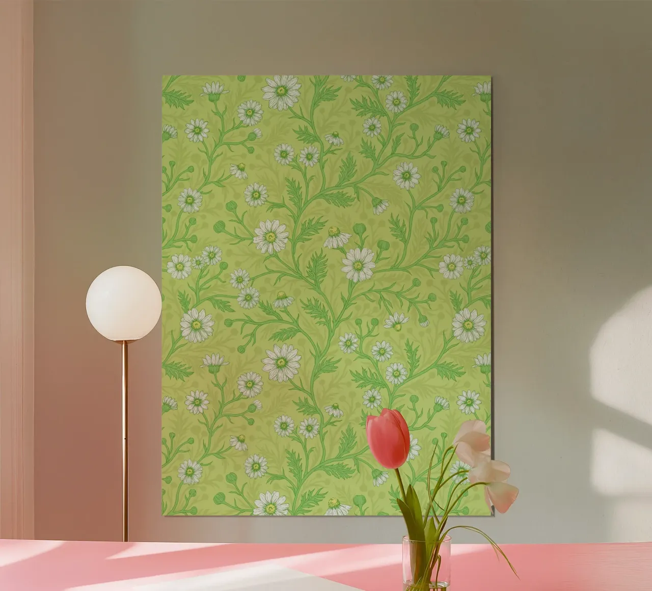 Madeliefjes in wit en groen op honingdauwgroen poster van Painted Nature