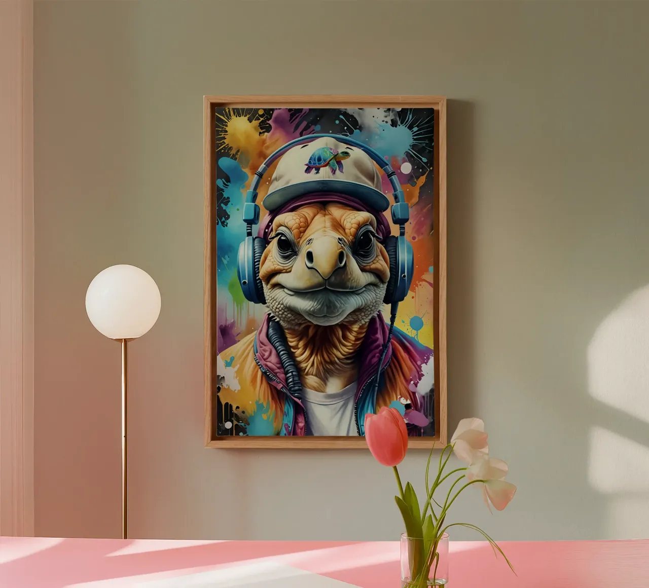 Schildpad in koptelefoon canvas met Baklijst van MakArena