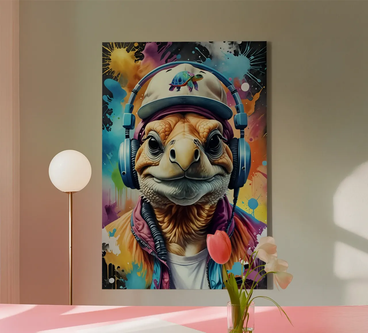 Schildpad in koptelefoon canvas met Baklijst van MakArena