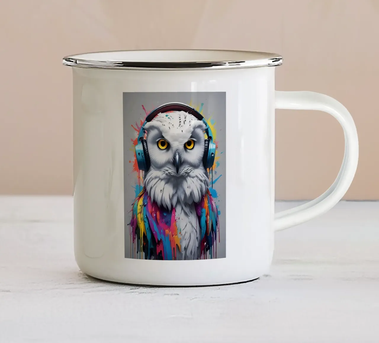 Gufo bianco music art tazza in smalto da MakArena