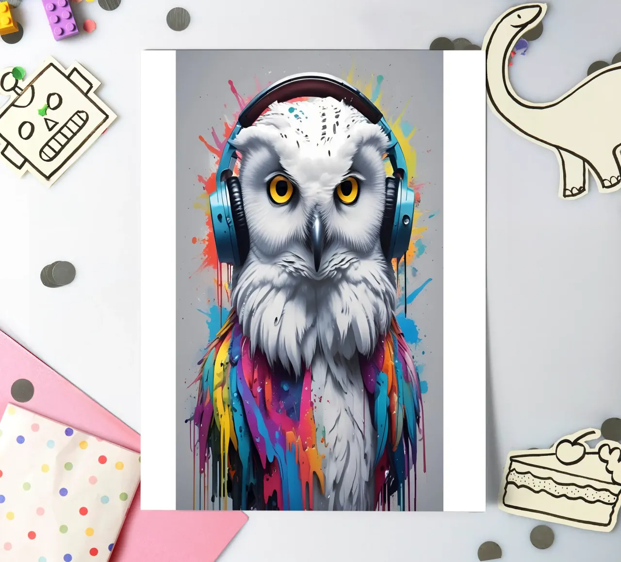 White owl music art sticker sheet by MakArena
