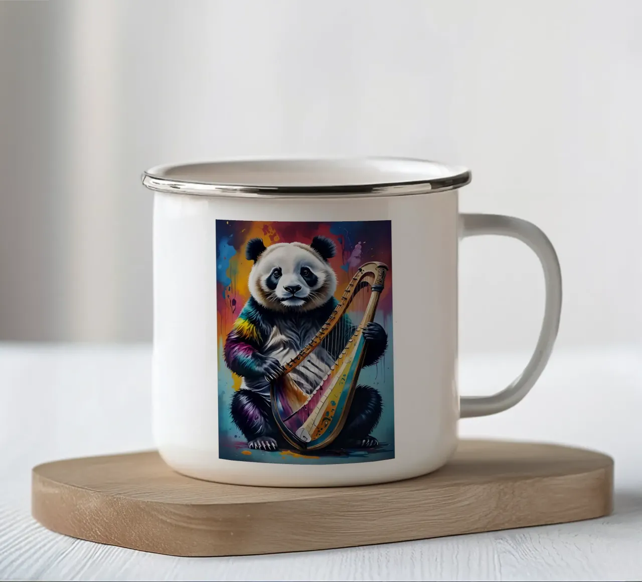 Panda e arpa tazza in smalto da MakArena