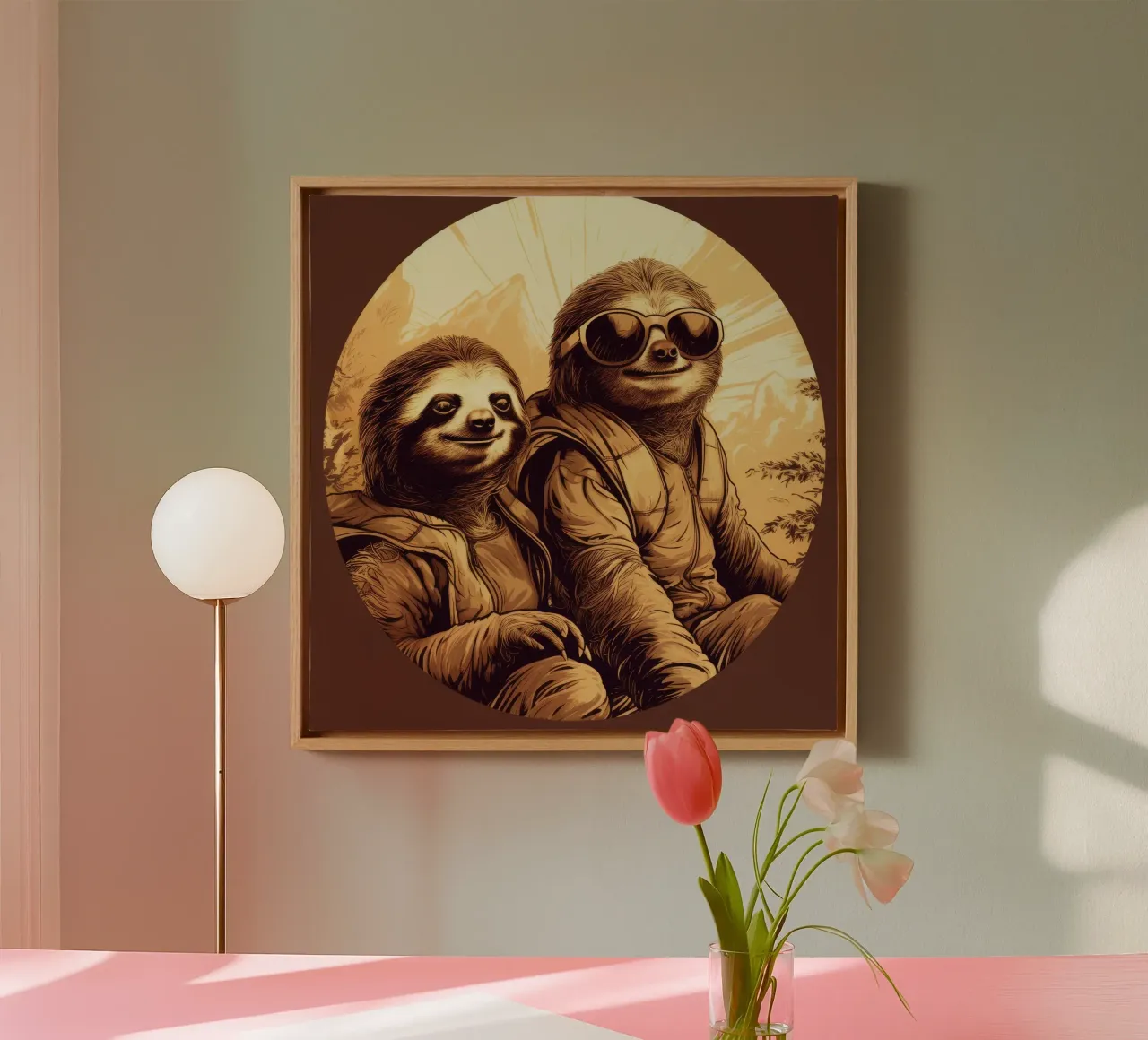 Retro Sloth Duo tela con Cornice a cassetta da Funny Animals