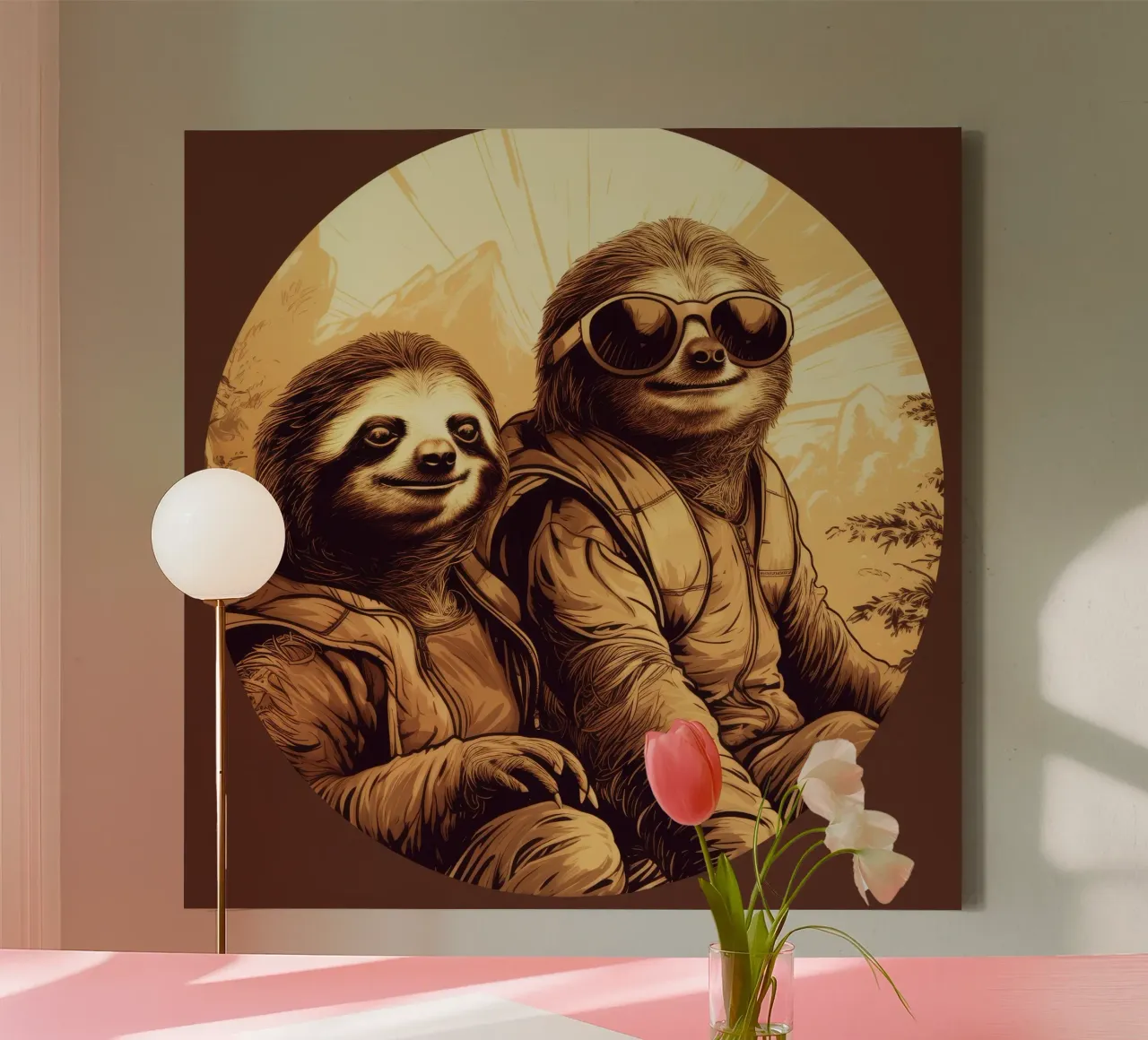 Retro Sloth Duo tela con Cornice a cassetta da Funny Animals