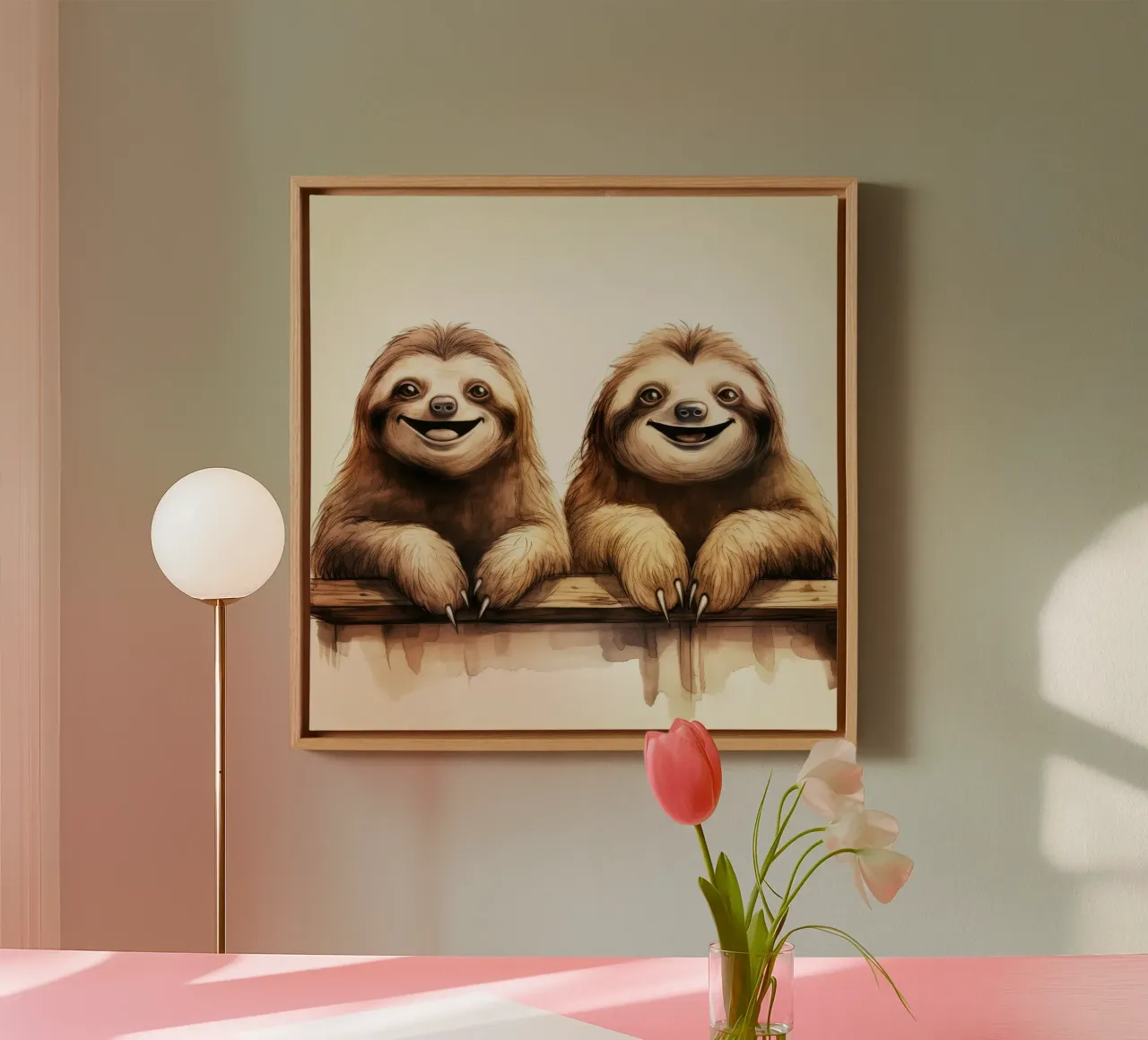 Retro Sloth Duo tela con Cornice a cassetta da Funny Animals