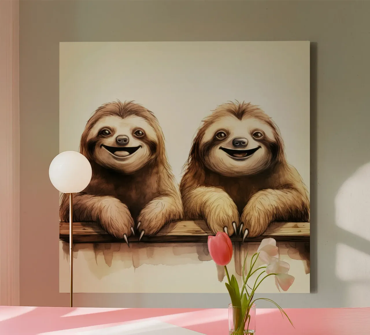 Retro Sloth Duo tela con Cornice a cassetta da Funny Animals
