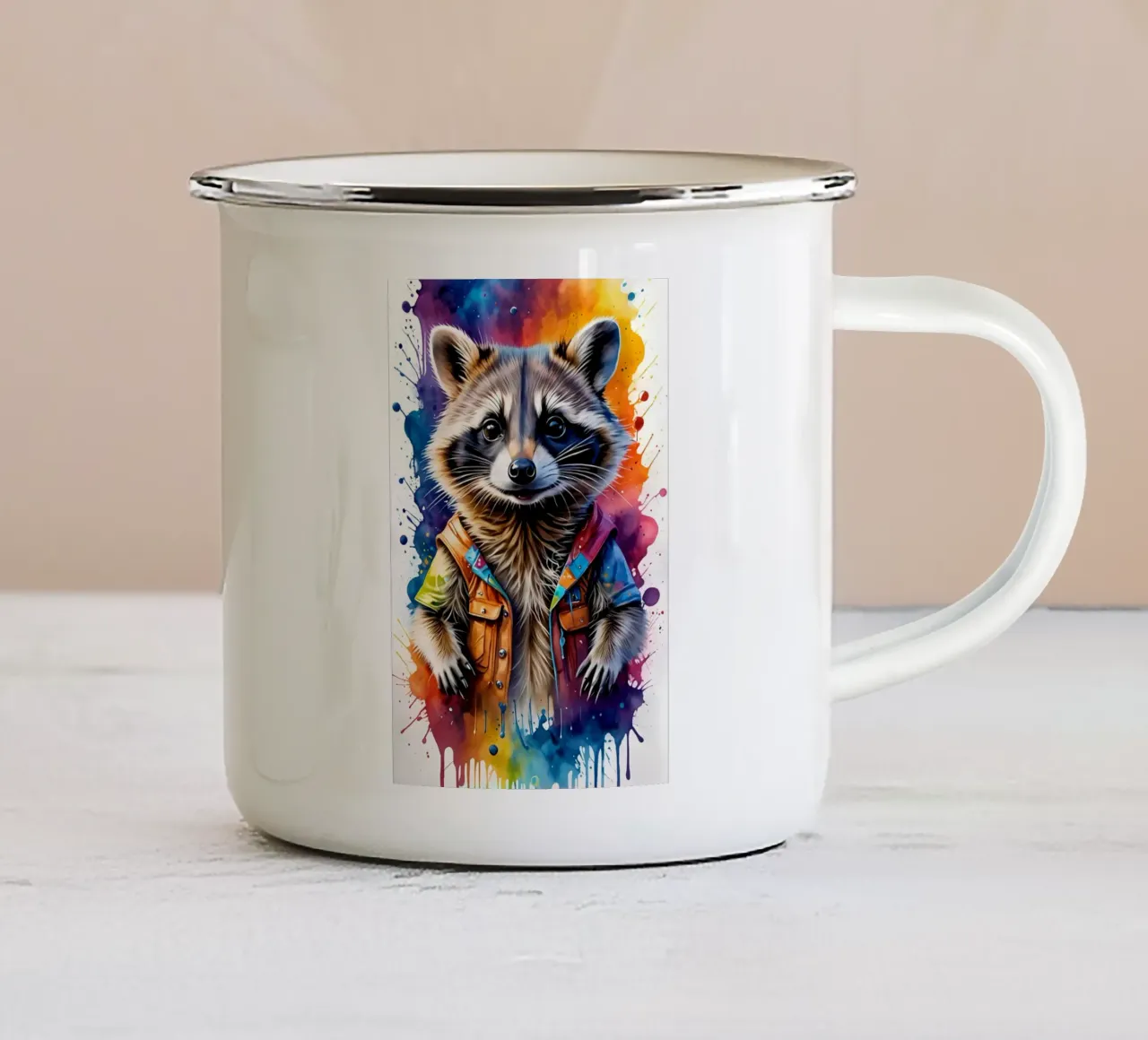 Procione acquerello arte colorata tazza in smalto da MakArena