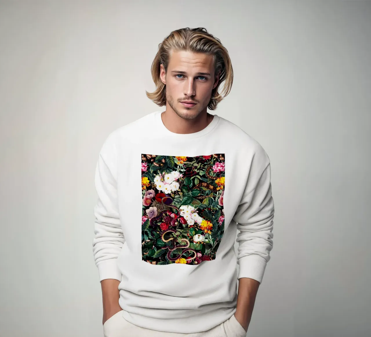 Flowers and Snake Pattern felpa da burcukorkmazyurek