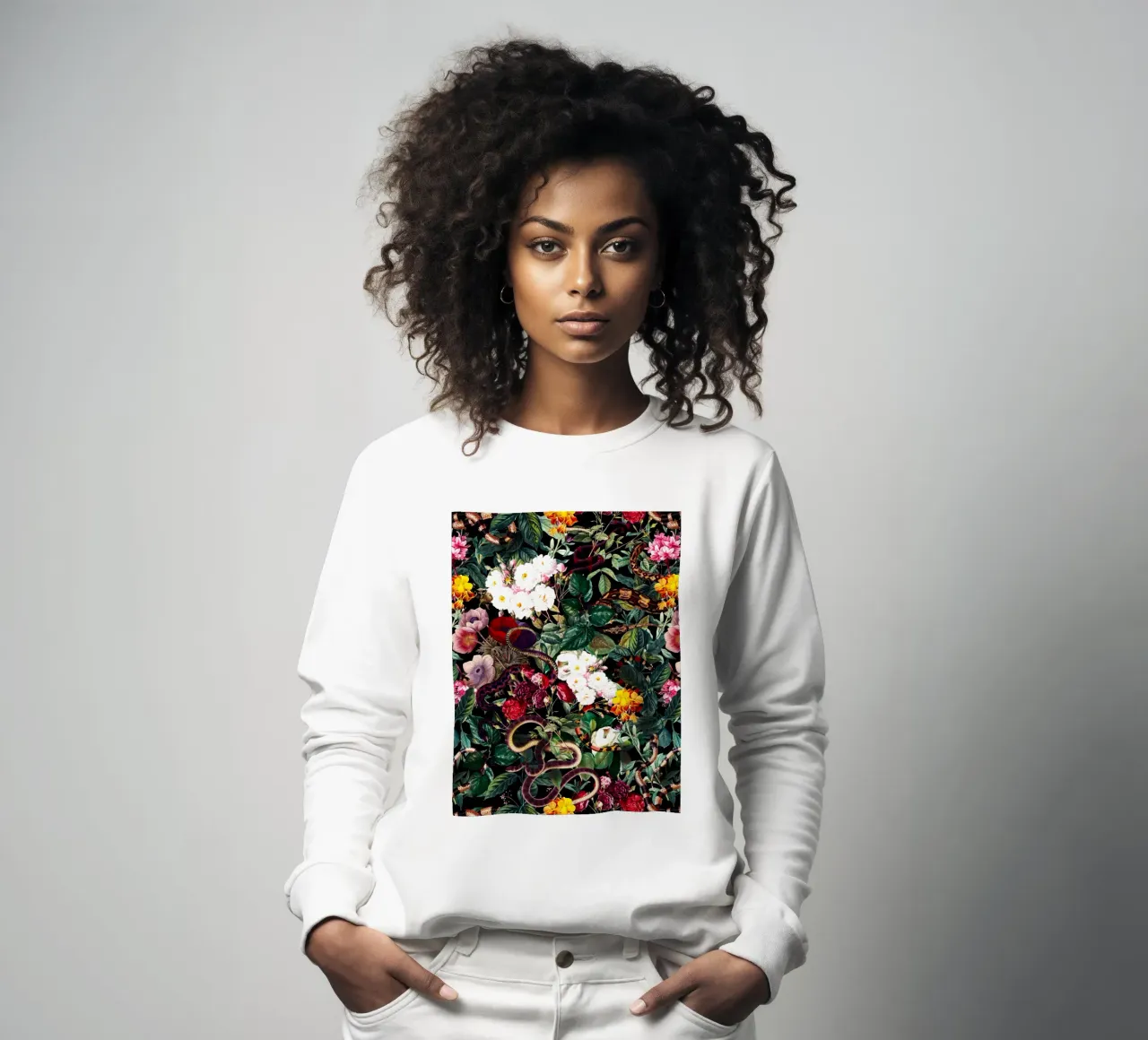 Flowers and Snake Pattern felpa da burcukorkmazyurek