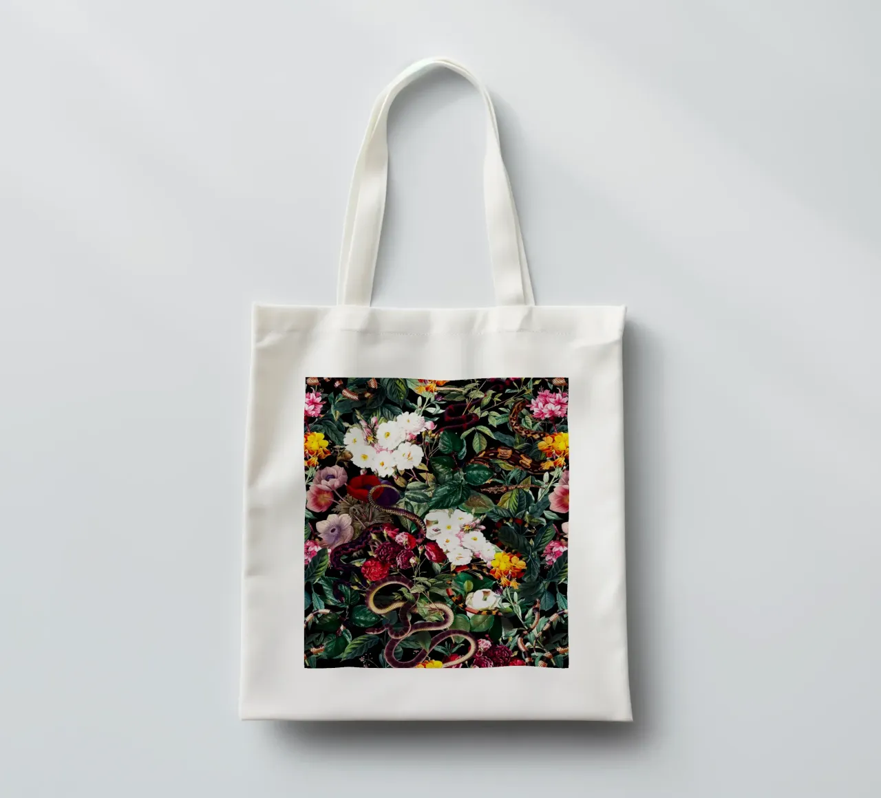 Flowers and Snake Pattern borsa in juta da burcukorkmazyurek