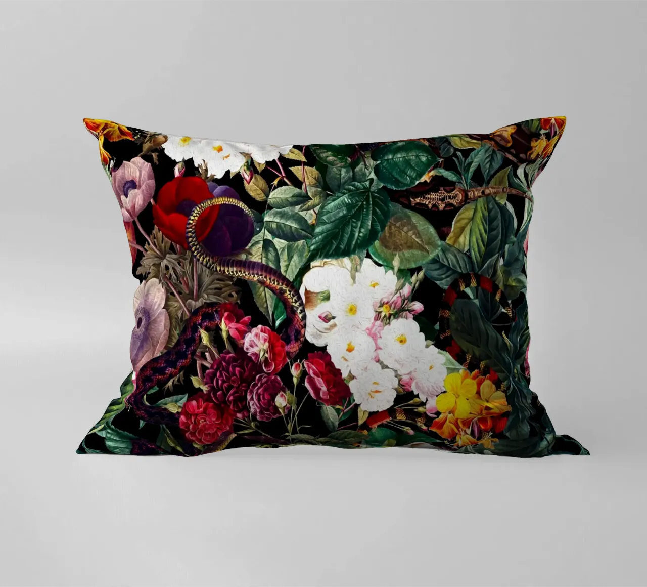 Flowers and Snake Pattern cuscino da burcukorkmazyurek