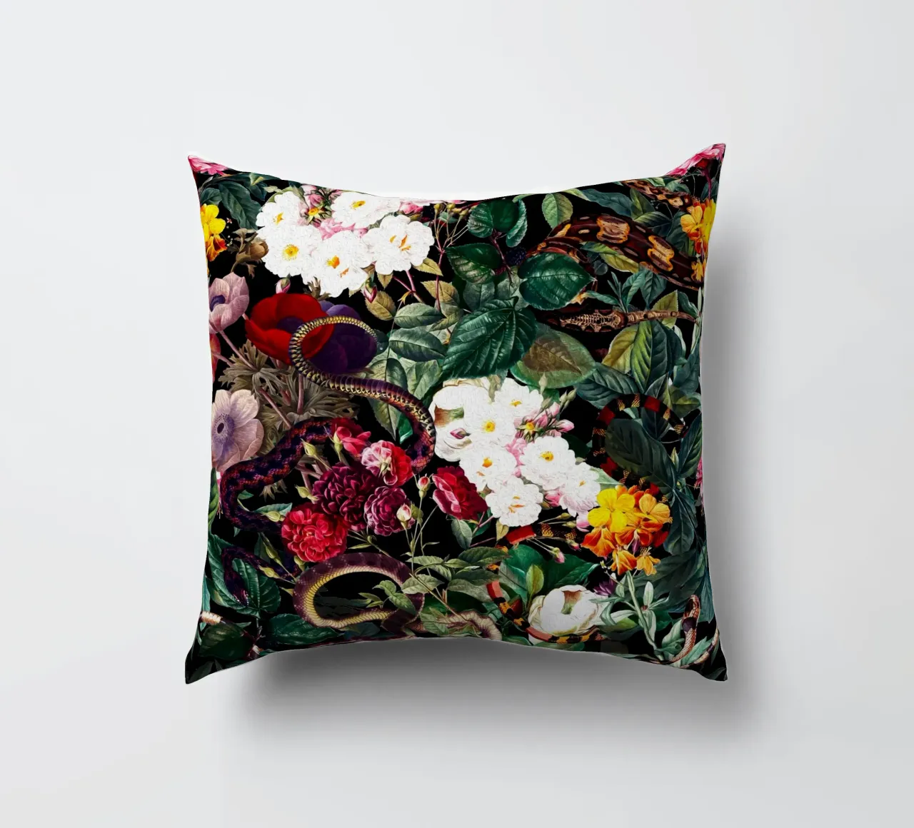 Flowers and Snake Pattern cuscino da burcukorkmazyurek