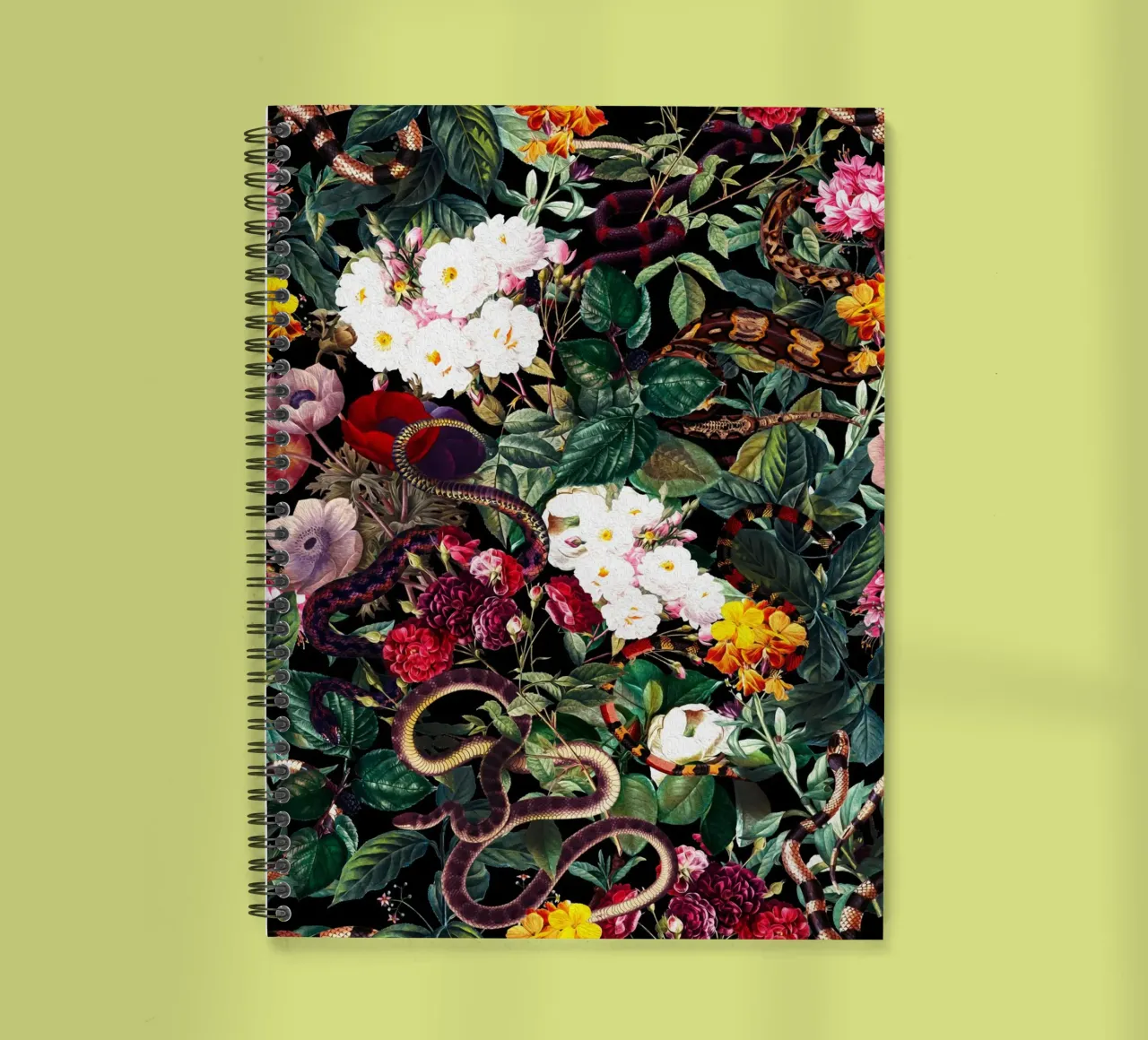 Flowers and Snake Pattern spiral notebook by burcukorkmazyurek