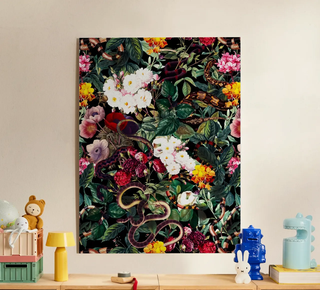 Flowers and Snake Pattern plexiglass da burcukorkmazyurek