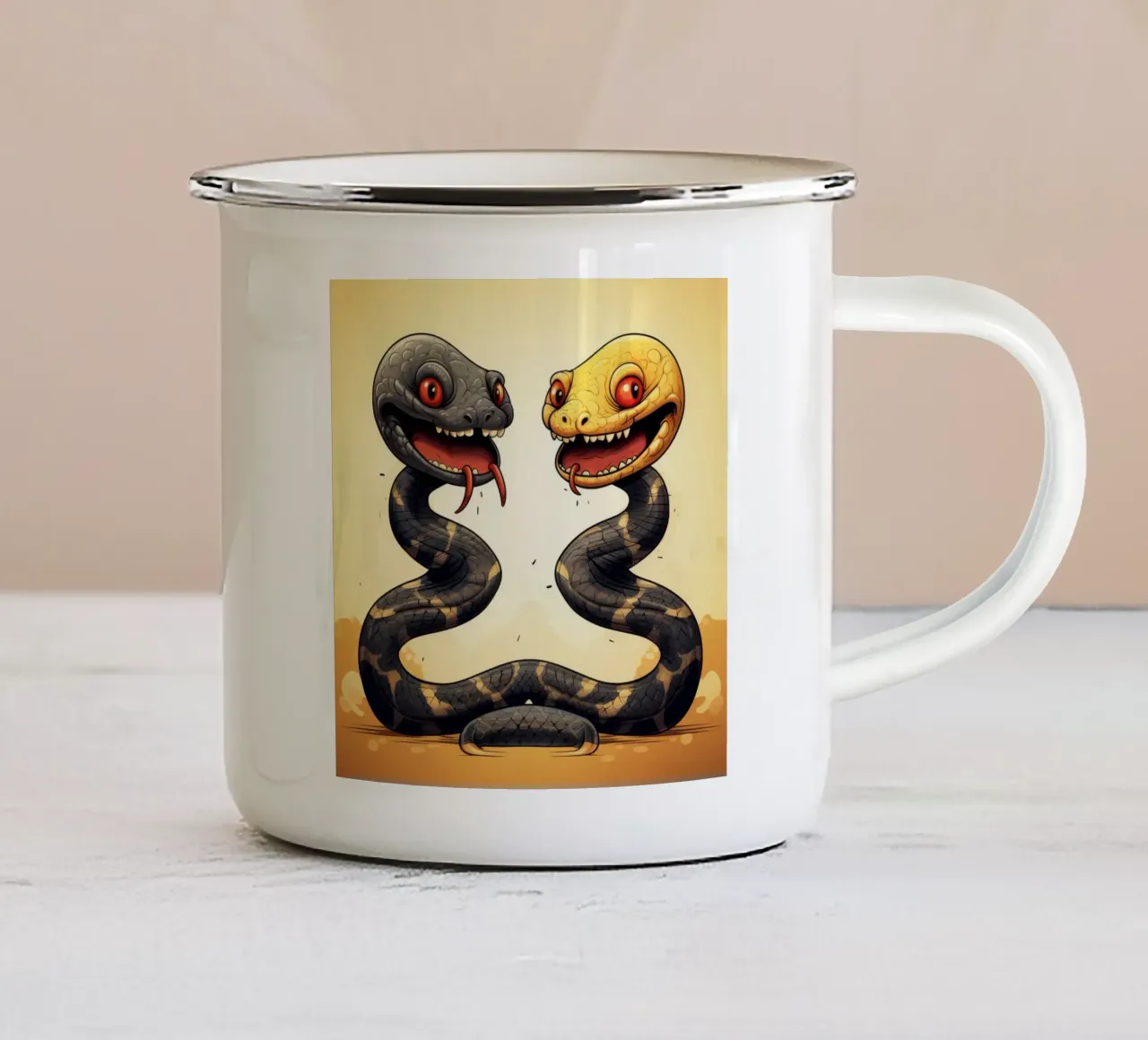 Duo di serpenti retrò tazza in smalto da Funny Animals