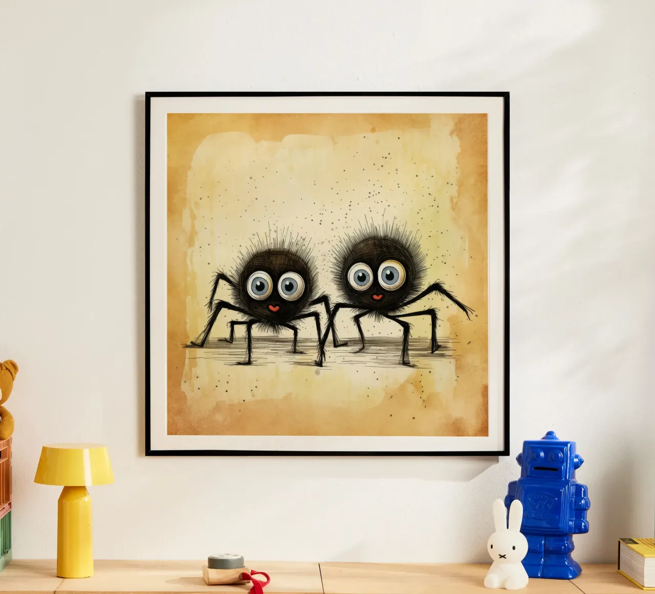 Duo di ragni retrò poster con telaio in alluminio da Funny Animals
