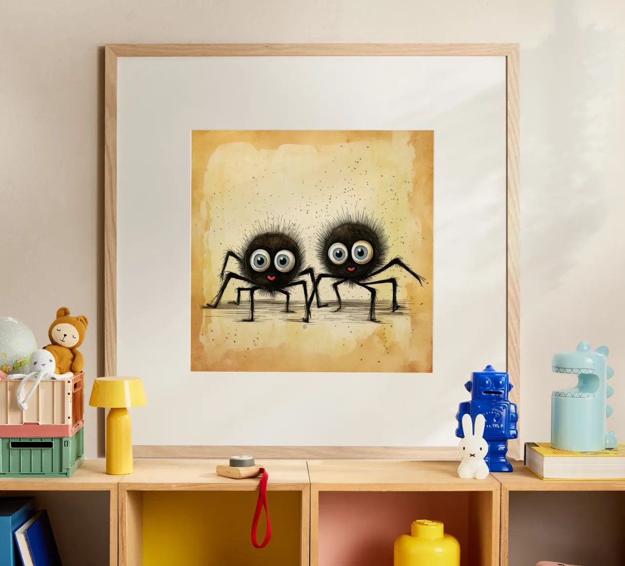 Duo di ragni retrò poster con telaio in alluminio da Funny Animals
