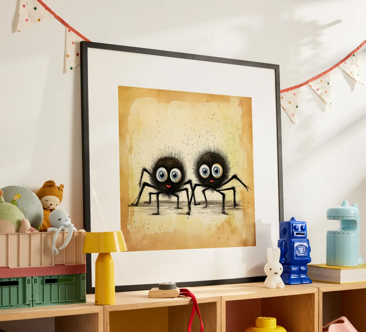 Duo di ragni retrò poster con telaio in alluminio da Funny Animals