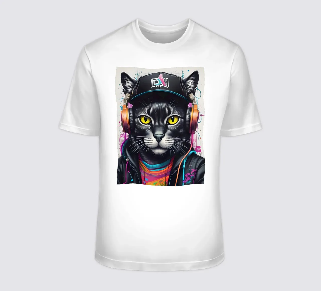 Gatto nero in cuffia t-shirt da MakArena