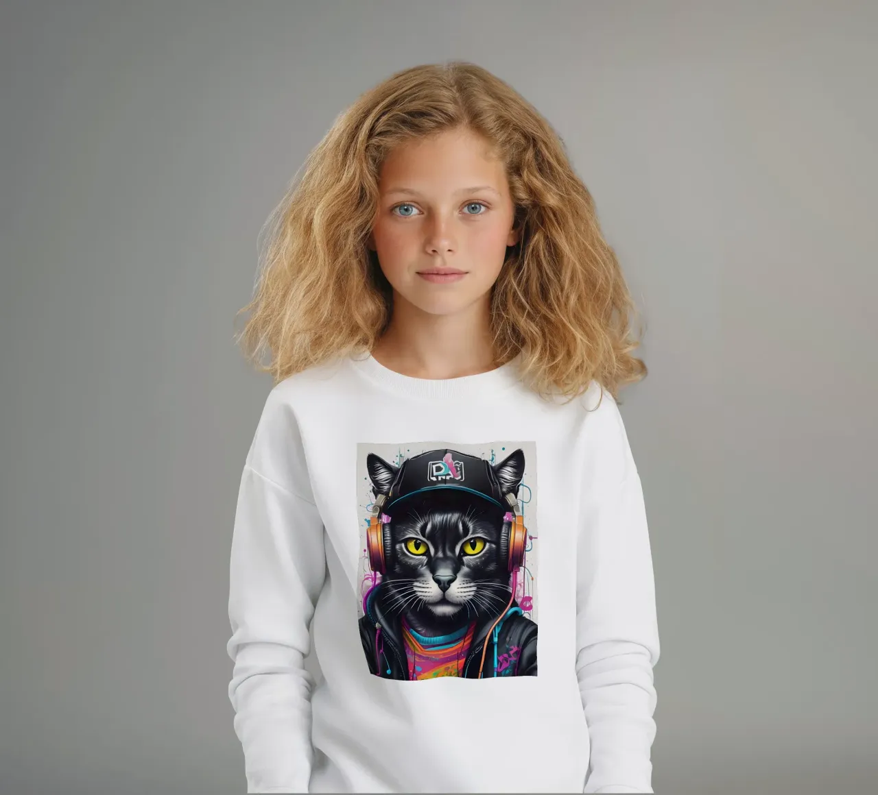 Gatto nero in cuffia felpa bambino da MakArena