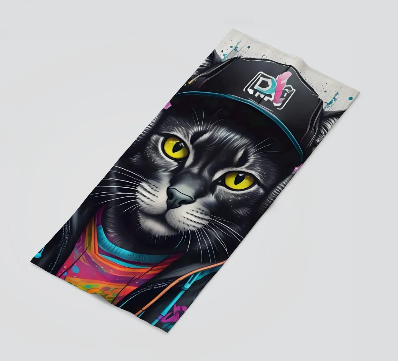 Gatto nero in cuffia telo mare da MakArena