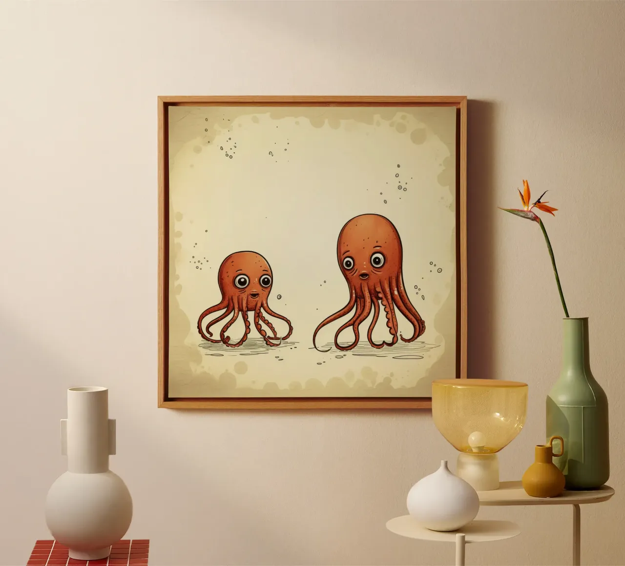 Retro Squid Duo tela con Cornice a cassetta da Funny Animals