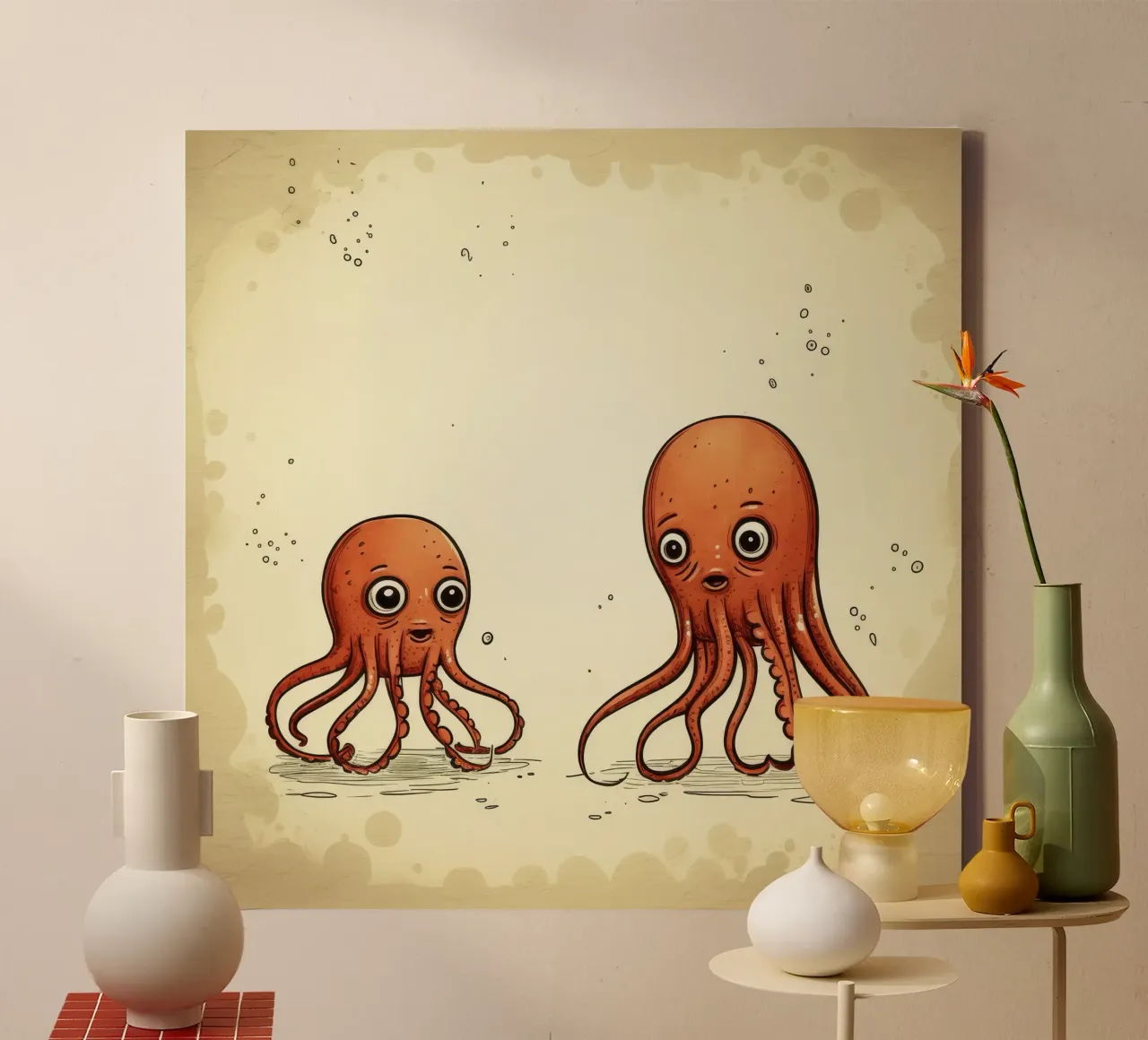 Retro Squid Duo tela con Cornice a cassetta da Funny Animals