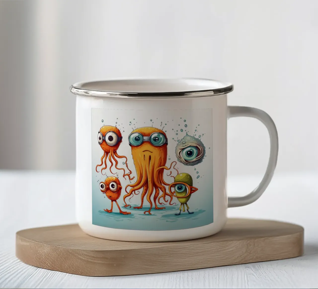 Gang di calamari retrò tazza in smalto da Funny Animals