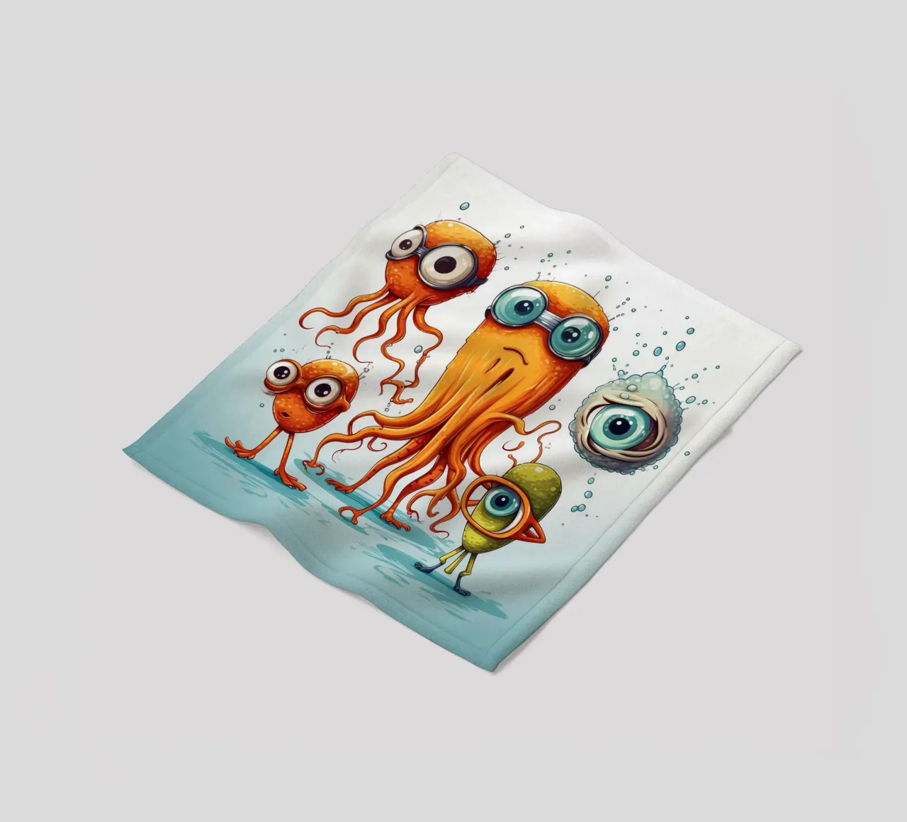Retro Squid Gang fleece blanket by Funny Animals