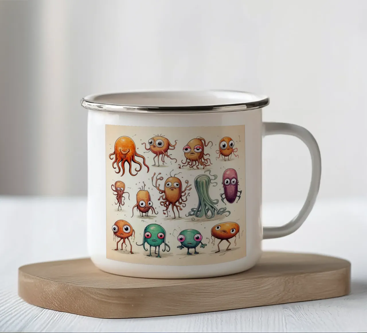 Gang di calamari retrò tazza in smalto da Funny Animals