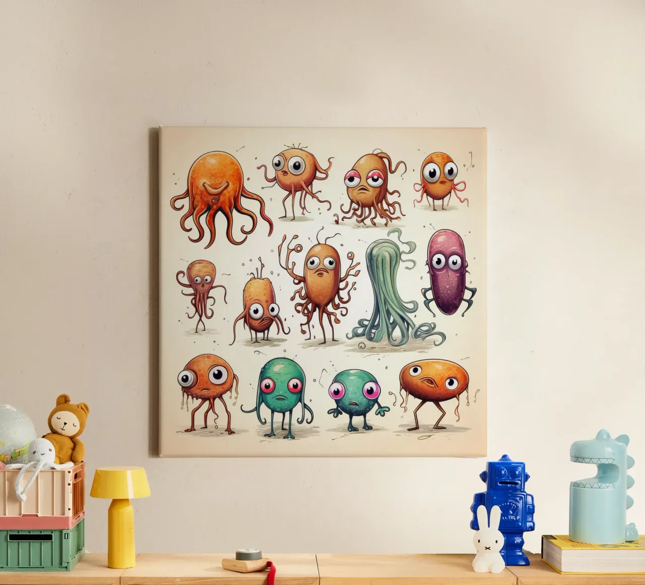 Retro Squid Gang canvas by Funny Animals