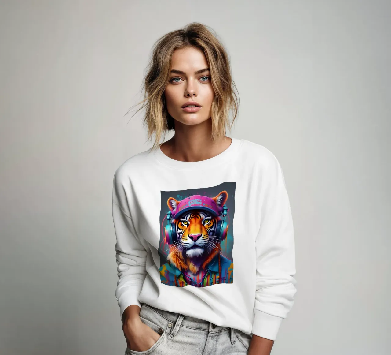 Tigre con berretto e cuffie felpa da MakArena