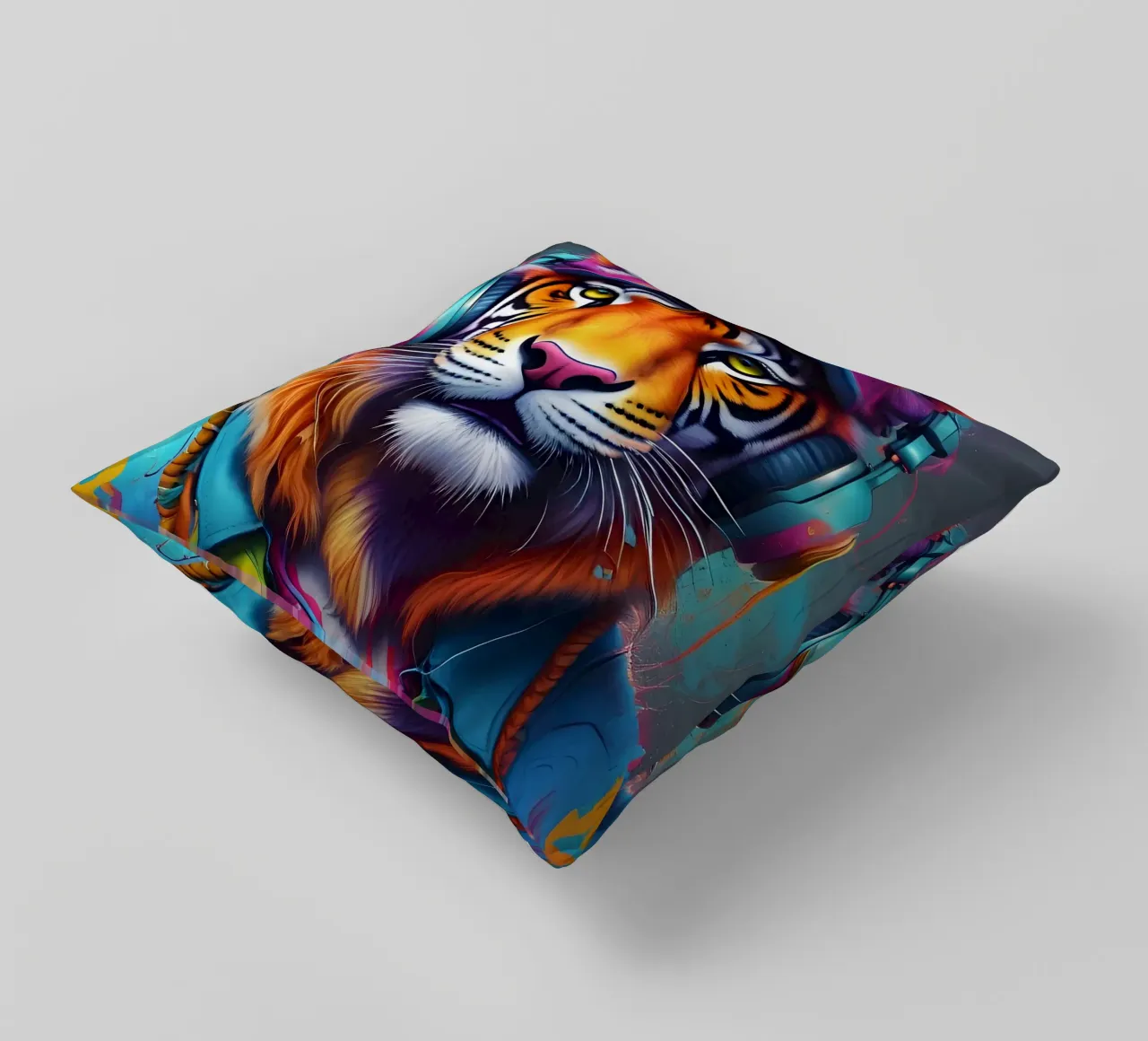 Tigre con berretto e cuffie cuscino da MakArena