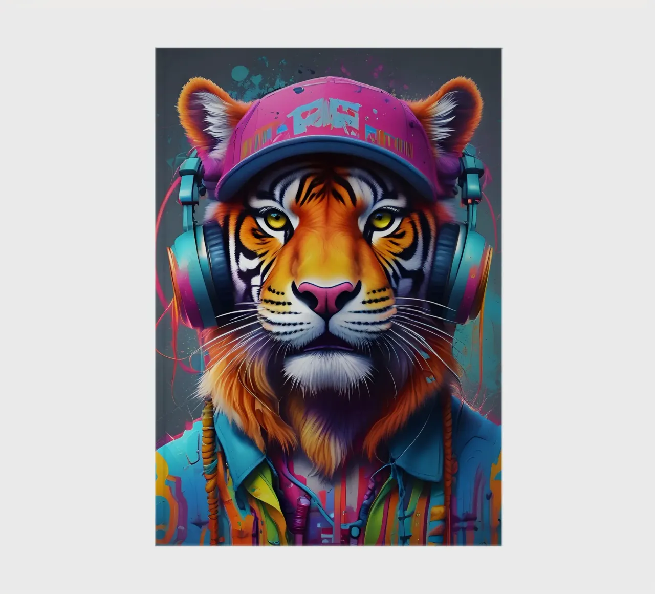 Tiger in cap with headphones notebook by MakArena