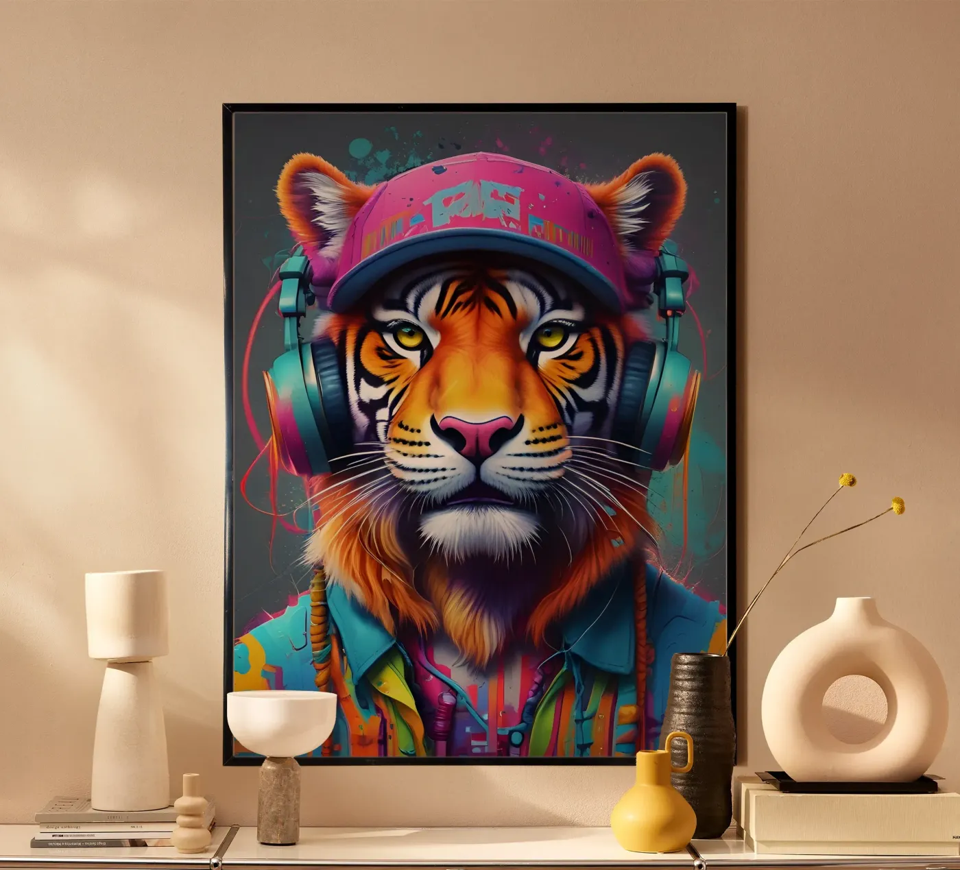 Tigre con berretto e cuffie poster da MakArena