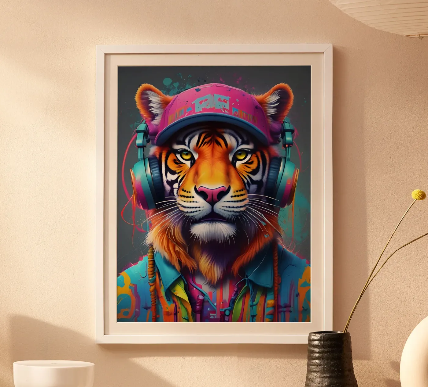 Tigre con berretto e cuffie poster da MakArena