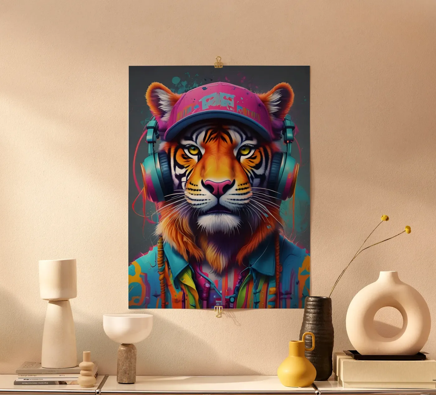 Tigre con berretto e cuffie poster da MakArena